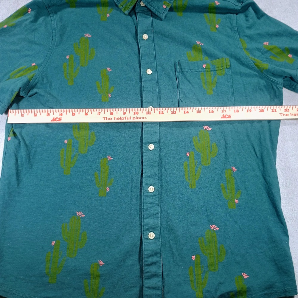 Goodfellow Mens Button Down Cactus Print Teal Large Short Sleeve Jersey Shirt - Picture 5 of 7